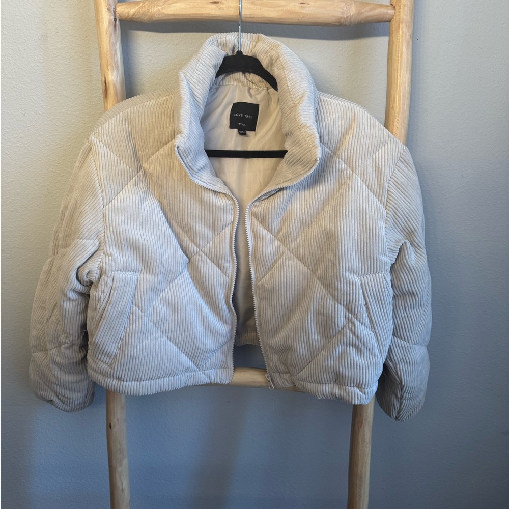 Love Tree Corduroy Quilted Jacket - Cream